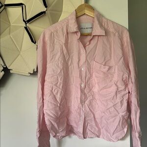 Lola River pink white striped women’s button up size medium 100% Tencel Lyocell